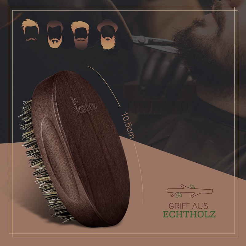 lampox Boar Bristle Beard Brush Oval Medium to Thick Beard