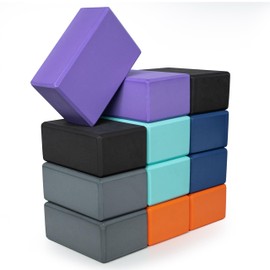 Hello Fit 4" Yoga Block, 12 Pack Bulk EVA Foam Yoga Blocks, Firm and Supportive Yoga Brick, Balance Foam for Stretching, Pilates, and Workout, 4" x 6" x 9", Assorted