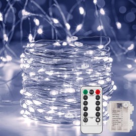Ariceleo Battery Operated Outdoor String Lights, LED Fairy Lights with Remote & Timer, Waterproof Twinkle Lights for Bedroom, Dorm, Mason Jar, Wedding, Party, Christmas(16.4 Ft. Cool White, 1 Pack)