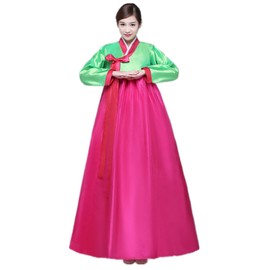XINFU Korean Traditional Women's Hanbok Set Long Sleeve Colorful Dress Cosplay Costume