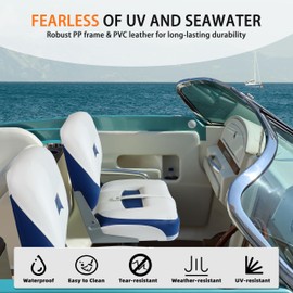 Qcunmag Boat Seats 2 Pack, Low Back Folding Bass Boat Seat for Fishing Jon Pontoon, White/Blue