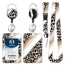 Lanyards for ID Badge Holder for Women Cute, Teacher Lanyard with ID Holder Clip,Retractable Keychain Badge Reel Heavy Duty, Teacher Nurse Work Office Gifts (#14:Striped Leopard Print)
