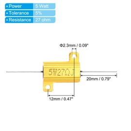PATIKIL 5W 27 Ohm Aluminum Shell Resistor, 2 Pack Aluminum Housing Resistor Housed Case Wirewound Resistors Screw Tap Power Resistor, Golden
