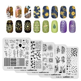 KADS 5pcs Nail Stamp Plates Set Nails Art Stamping Plates Maple Leaves Avocado Flower Nail Plate Template Image Plate