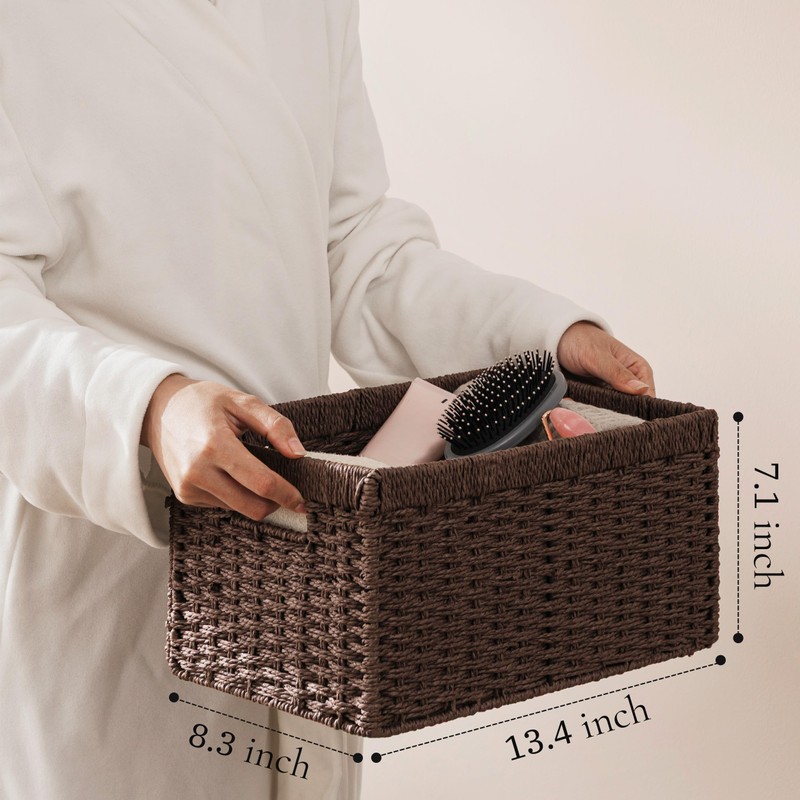 UBBCARE 3 Pack Wicker Basket, 13.4L×8.3H×7.1W inch Woven Paper Rope