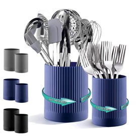 Kyraton Cooking Utensils Holder 2pcs, 360° Rotating Heavy Duty Plastic Kitchen Utensil Holder for Countertop, The Small Utensil Crock for Cutlery Silverware, Tooth Brush, Desk Pencil Pen