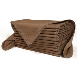 Ramanta Home Linen Flax Cloth Napkins Set of 12 - Soft & Durable Decorative Lace Dinner Napkin for Wedding Parties Events | Washable Premium Cotton Table Décor for Everyday Use 18x18 Inch - Brown