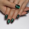 Short Square Press on Nails Green to black Gradient Cat