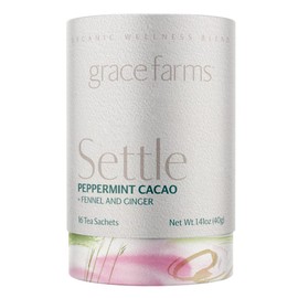 Grace Farms SETTLE Wellness Organic Tea Blend (16 Pyramid Sachets) | Peppermint Cacao | Relaxing and Digestive Support | Fairtrade and Kosher | Filled With Antioxidants and Stress-Relieving Herbs | Gives Back 100% of Profits
