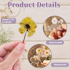 Transparent Flower Stickers for Scrapbooking PET Nature Plant Stickers Floral Stickers Vintage Craft Sticker Colorful Small Flower Sticker for Journaling Scrapbooking Clear Flower Decals(Style D)