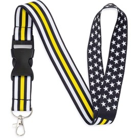 Great 1 Thin Gold-Yellow Line American Flag Office Lanyard - Badge and ID Holder