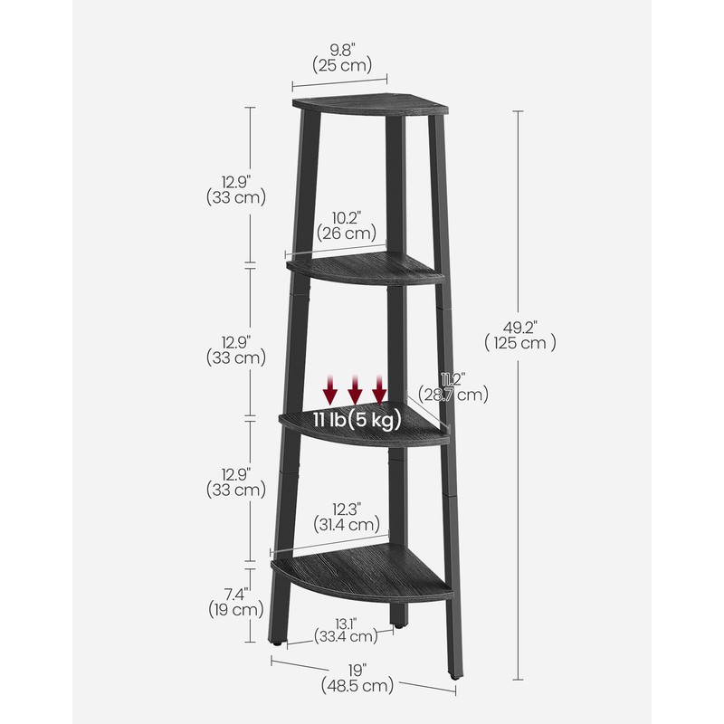 VASAGLE Corner Shelf Stand, 4-Tier Corner Bookshelf, Industrial Ladder Shelf,