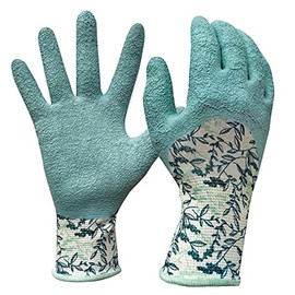 Digz Long Cuff Stretch Knit Garden Gloves with Full Finger Latex Coating | Color: Greenery Pattern | Size: Small
