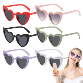 SULIUDAJI Pack of 6 Heart Sunglasses, Vintage Heart-Shaped Sunglasses for Women, 70s Sunglasses Set, Sunglasses for Heart Shape, for Girls, Women, Shopping, Travel, Party, Outdoor