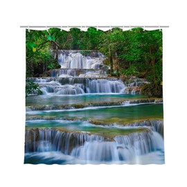 Abaysto Scenery Shower Curtain Green Lake Summer Waterfall in Forest Woodland Nature Jungle Scenery, Waterproof Polyester Fabric Shower Curtain with 12 Hooks Bathroom Decorative, 180x180cm