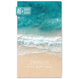 Häfft® Monthly Calendar 2025/2026 A6+ Slim "Summer Beach" 1 Month on 2 Pages, Pocket Calendar for 17 Months: August 25 - Dec. 26, Monthly Planner Small - Sustainable & Climate Friendly