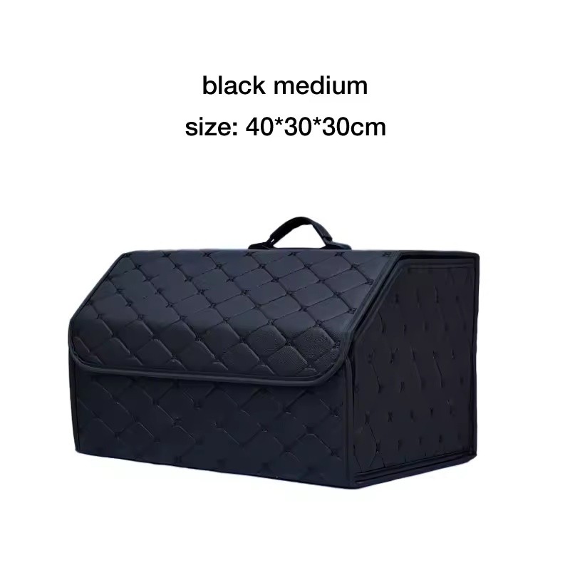 Folding Car Trunk Organizer for Vehicle Storage – Black PU