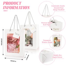 30 PCS White Gift Bags with Handles and Clear Window, 7*5*9.8 Inch Medium Size Party Favor Tote Bags, Transparent Bouquet Gift Box for Bridal Party, Wedding, Shower, Present, Festival (30PCS, White)