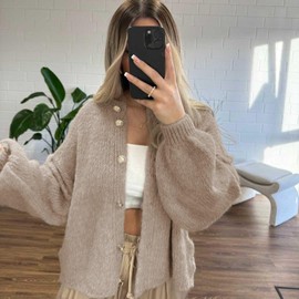 SeekMe Womens Cardigan Sweaters Casual Lightweight Long Sleeve Button Up Knit Oversized 2024 Fall Outwear (0006-Khaki-S)