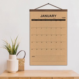 2026 Rustic Style Retro Calendar Planner Wall Desk Kraft Paper Monthly January 2026 -June 2027 With Vintage Wood Frame 16.5x12''