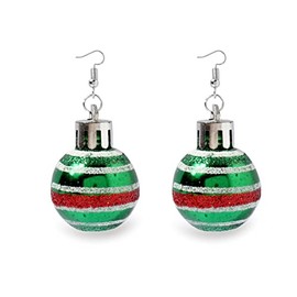 Christmas Earrings Glitter Light Bulb Dangle Earrings Xmas Balls Earrings Colorful Ball Printed Green Strip Snowflake Star Drop Earring Christmas Jewelry Holiday Earrings/green stripe