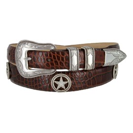 Tombstone Star Conchos Genuine Italian Calfskin Leather Golf Belt (Alligator Brown, 42)
