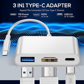 USB Type C HUB Multi Ports 4K HDMI Adapter Dock Small Size Convenient Portable for Home Travel Office Business Plug and Play Laptop and Computer (3 in 1 HDMI USB Type C (4K))