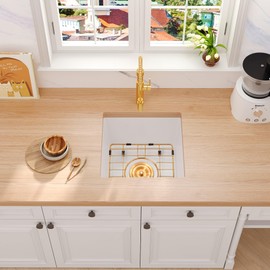 Rhbamoa White Bar Sink Granite Composite,White Kitchen Sink Undermount,15 inch Bar Prep RV Sinks, 15''x15'' Small Single Bowl Quartz Kitchen Sinks with Accessories