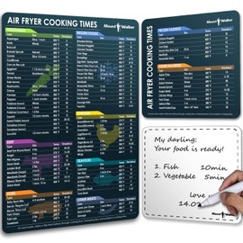 Air Fryer Magnetic Cheat Sheet Set (1 Set of 3 Pcs) - Cook Times Chart, Recipe Cards, Dry-Erase Fridge Whiteboard, Kitchen Accessories (Black).