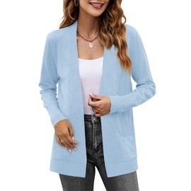 Cardigans for Women Open Front Sweater Long Sleeve Knit Cardigan Sweater with Pockets Blue