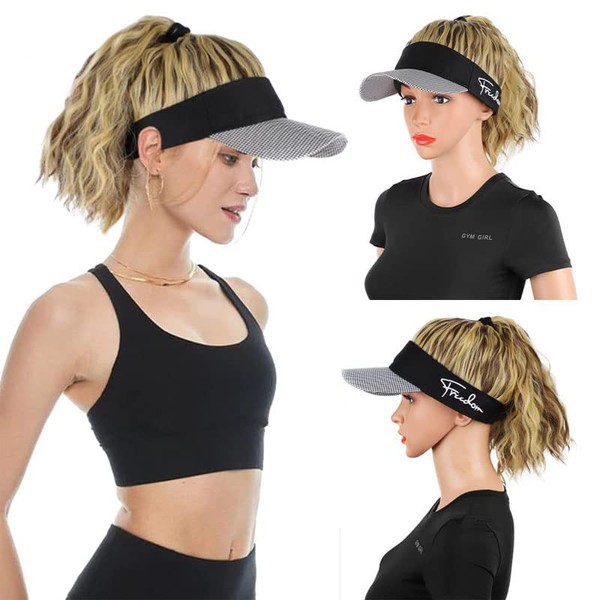 Hat with Hair Attached for Women,Ponytail Wool Curly Hair Natural