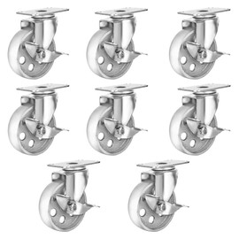 8 All Steel Swivel Plate Caster Wheels w Brake Lock Heavy Duty High-Gauge Steel Gray (4" Metal Swivel Caster W/Lock Gray)
