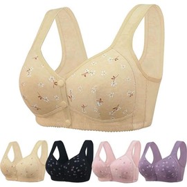 Daisy Bras for Older Women No Underwire Front Closure Snap Comfort Senior Wireless Snap Closing Bra Apricot 36B