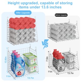 3-Pack Extra-Tall 13.6'' Hanging Laundry Basket Organizer, Foldable Wire Shelf with 360° Rotating Hooks & Reinforced Height - Durable Space-Saving Laundry Room & Closet Organizer, White Patent
