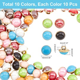nbeads Pack of 100 10 mm Pearl Resin Buttons, Half Resin Dome Cap, Gold Brass Base Buttons, Crafts, Sewing, Eyelet Buttons for Clothing, DIY Project, 10 Colours