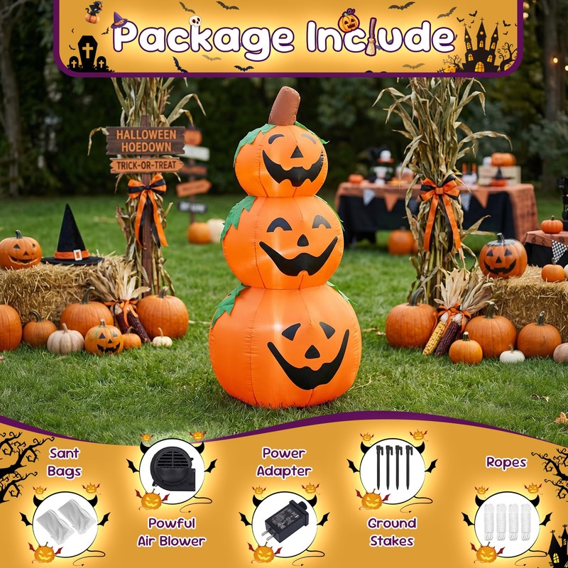 5 FT Halloween Inflatable 3-Tier Stacked Pumpkins Outdoor Yard Decorations