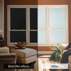 DARUITE Total Blackout Window Film Frosted Window Films for Privacy Light Blocking Removable Static Cling Room Darkening Black Window Covers for Home, Day Sleeping 11.8 x 78.7 inch (30 x 200 cm)
