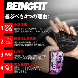 Beingfit Training Gloves for Strength Training Men - Women, Half Finger Design from Finger to Palm for Easy On and Off! Leather Palm for High Grip & Strength Support Training Gloves | Perfect for Gym