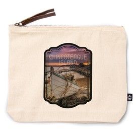 Lantern Press Chincoteague Island, Virginia, Wooden Boat on Beach, 100% Cotton Zipper Pouch, Travel Accessory, Go Bag