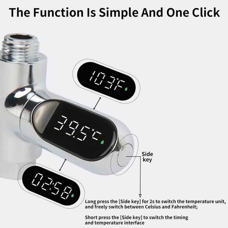 Shower Thermometer,Led Digital Display 360°Rotating Screen Baby Bath Water Power