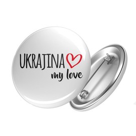 Huuraa Button Ukrajina My Love Badge for All Who Love Ukraine, Metal