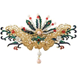 Chinese Hair Accessories for Wedding, Pearl Flower Hair Pins, Vintage Hair Sticks with Long Tassel,Chinese Ancient hairpin for Women (Golden, One Size)