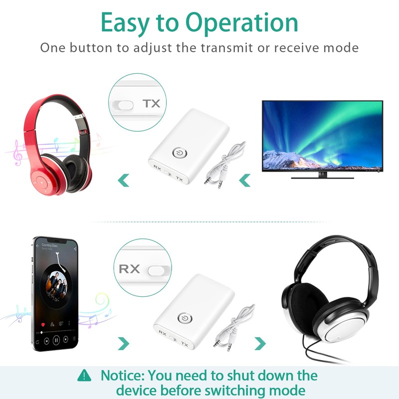 ORIA Bluetooth 5.3 Transmitter Receiver, AUX Bluetooth Adapter, Wireless Audio