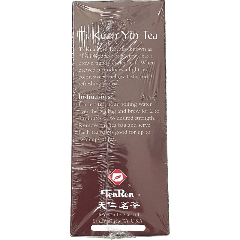 TenRen Ti Kuan Yin Oolong Tea (50 tea bags, individually