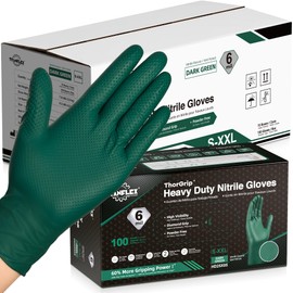 TitanFlex Heavy Duty Nitrile Gloves, 6 Mil Dark Green Raised Diamond Texture, Mechanic Disposable Gloves, Latex Free, Powder Free, 1000-ct Case(Large)