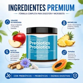 Probióticos y Prebióticos KAKEWEEU con Enzimas Digestivas y Vinagre de Manzana, 120 Cápsulas