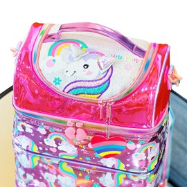 PinkSheep Kids Double Decker Cooler Insulated Lunch Bag Large Tote for Boys, Girls, Men, Women, with Adjustable Strap, Unicorn (Unicorn2)
