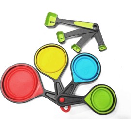 LUOYIMAO Collapsible Silicone Measuring Cups & Measuring Spoons - set 8psc Silicone Mesuring Cup and Collapsible Spoon - Great for Camping and Pet Food Green, 1