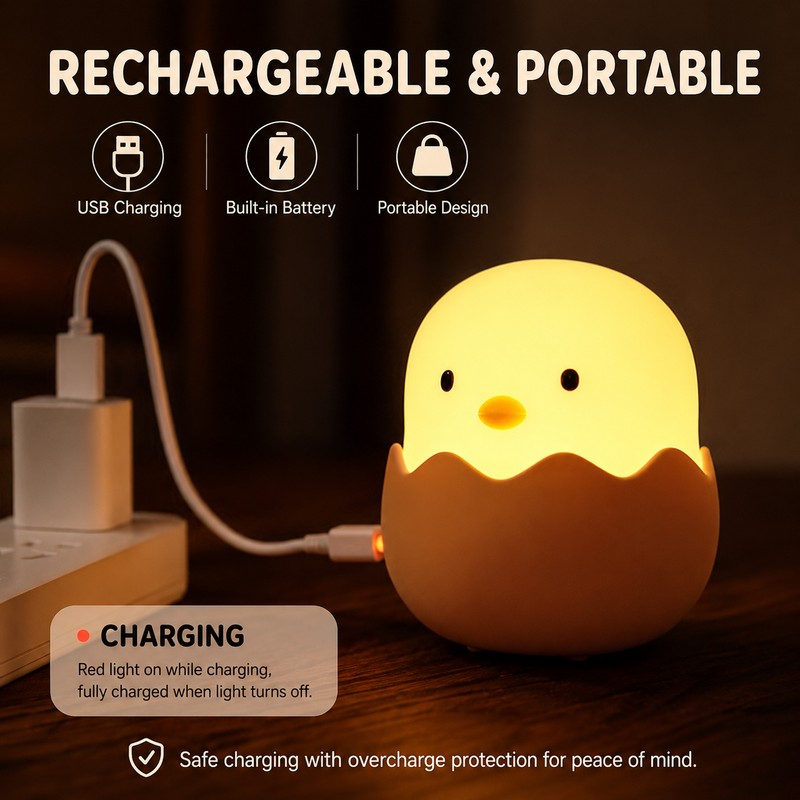 Rechargeable Chicken Night Light for Kids – Cute Touch LED