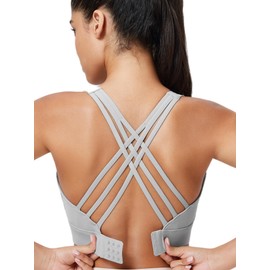High Impact Sports Bra for Women High Support Molded Cups Strappy Women’s Sports Bra for Workout,Training and Running Gray